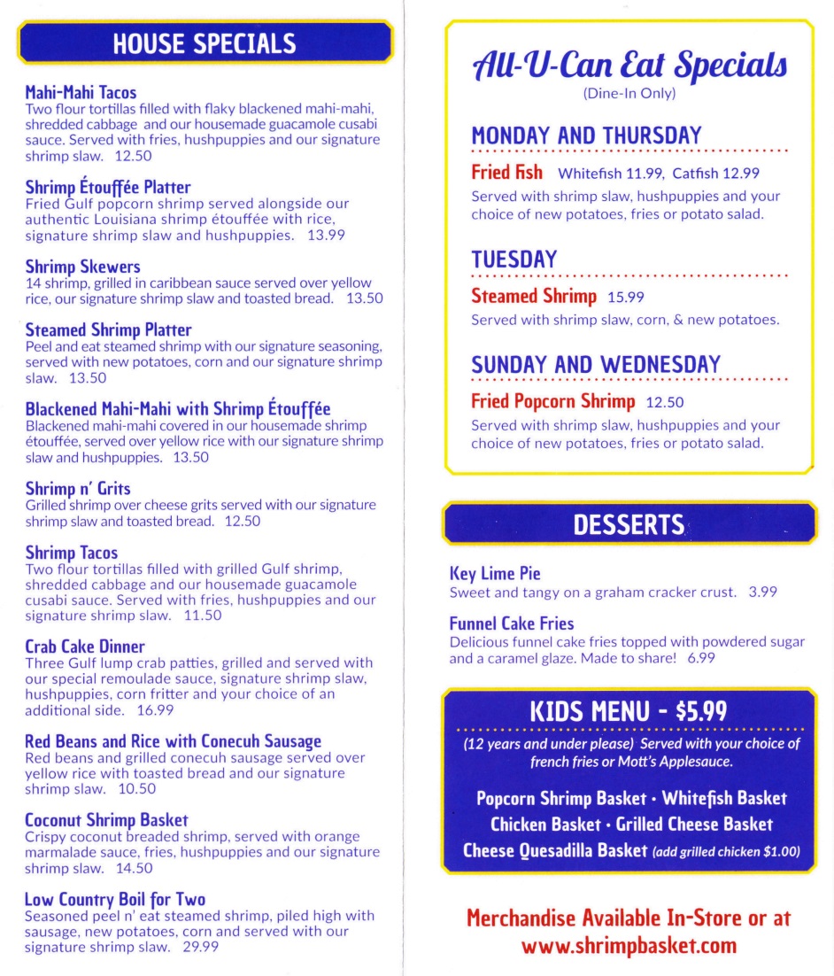 Shrimp shop basket menu