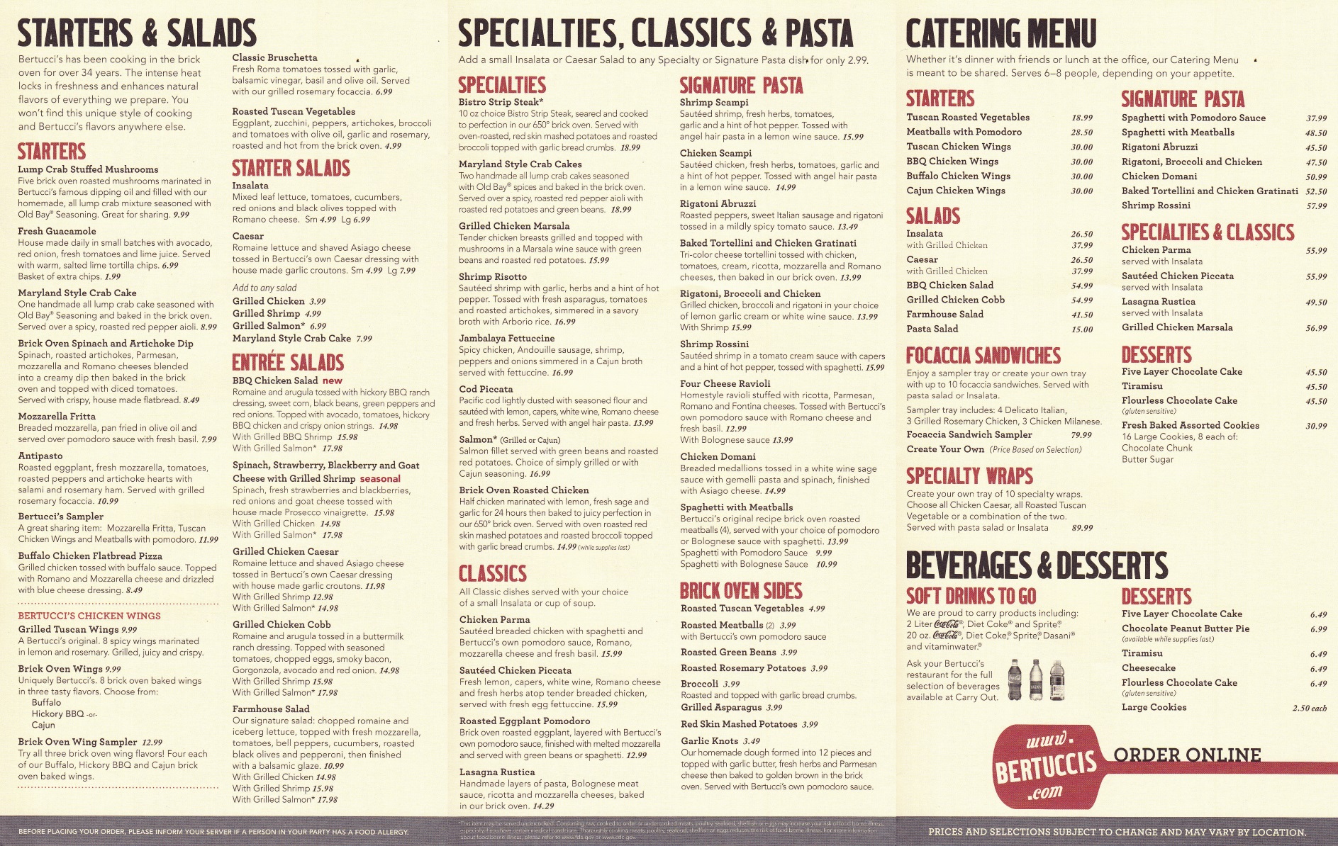 Bertucci's menu store