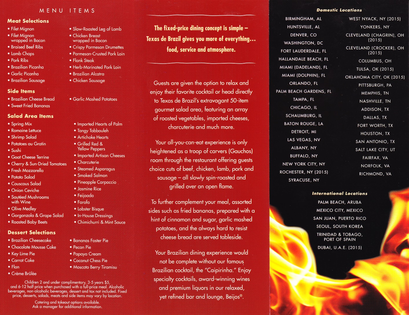 Texas de brazil clearance menu prices