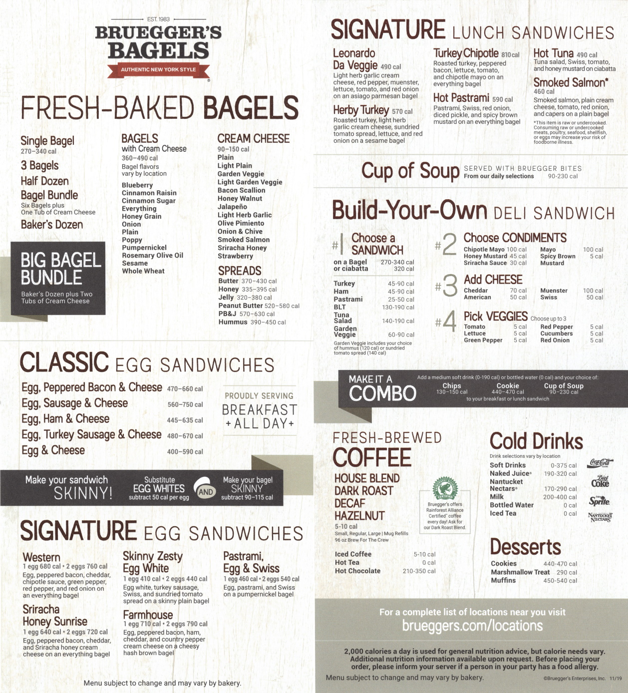 Bruegger's shop bagels menu