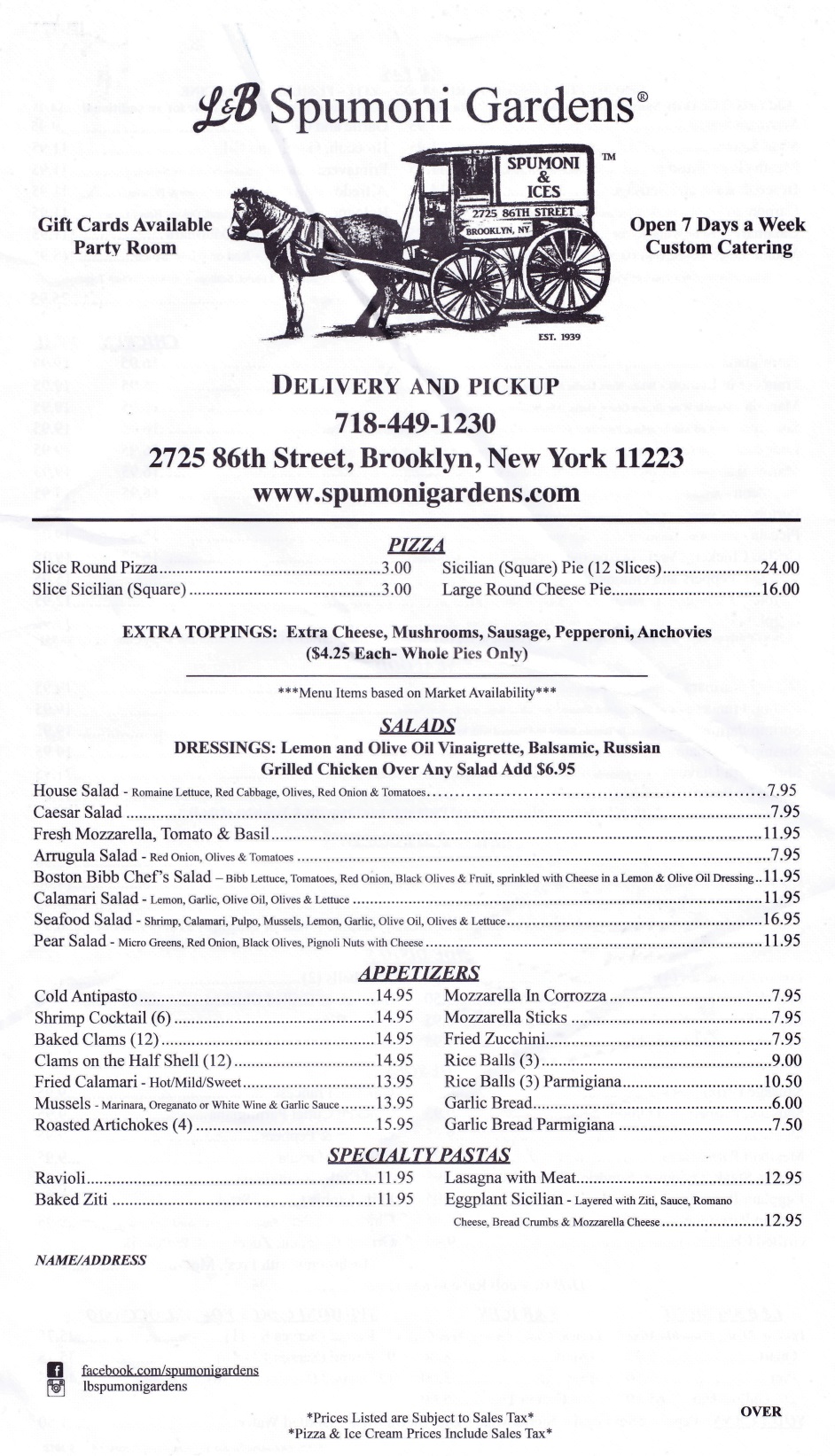 Whereisthemenu Net L B Spumoni Gardens Brooklyn Ny 11223