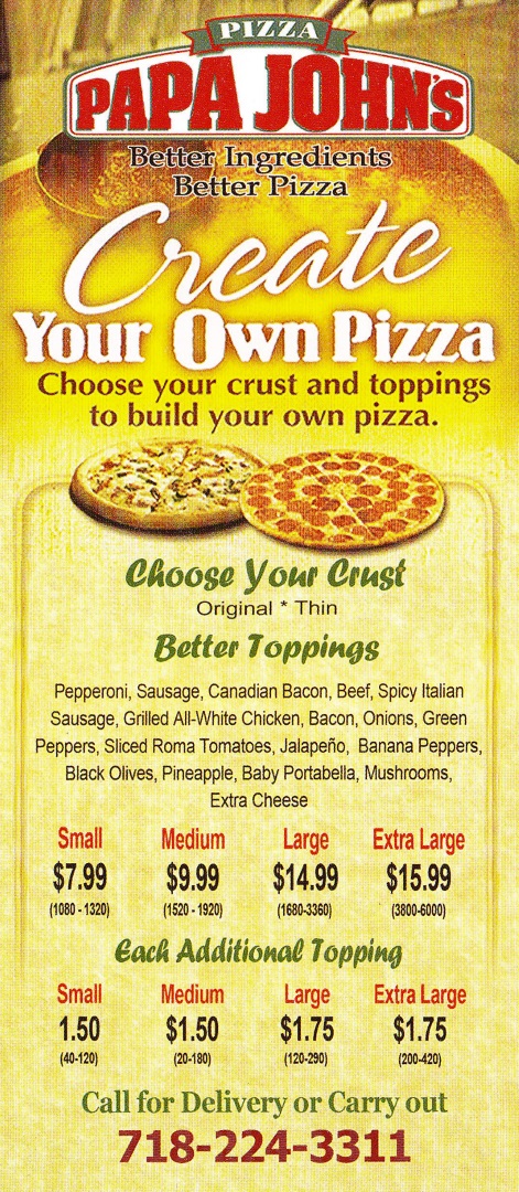 Hotel Card: Papa John's Better Ingredients. Better Pizza. (Papa John's,  United States of AmericaCol:USA-13574