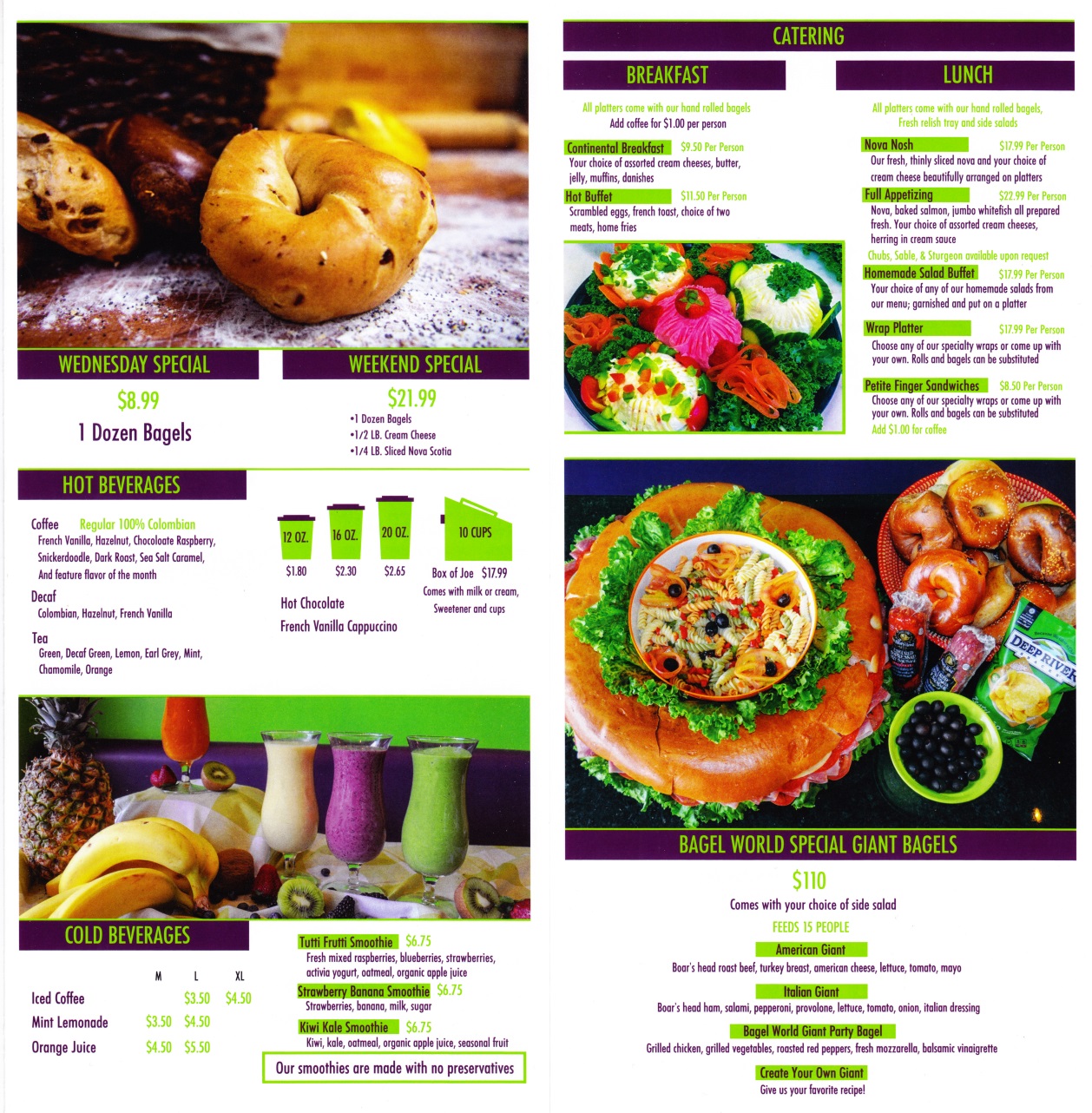 Bagel shop world menu