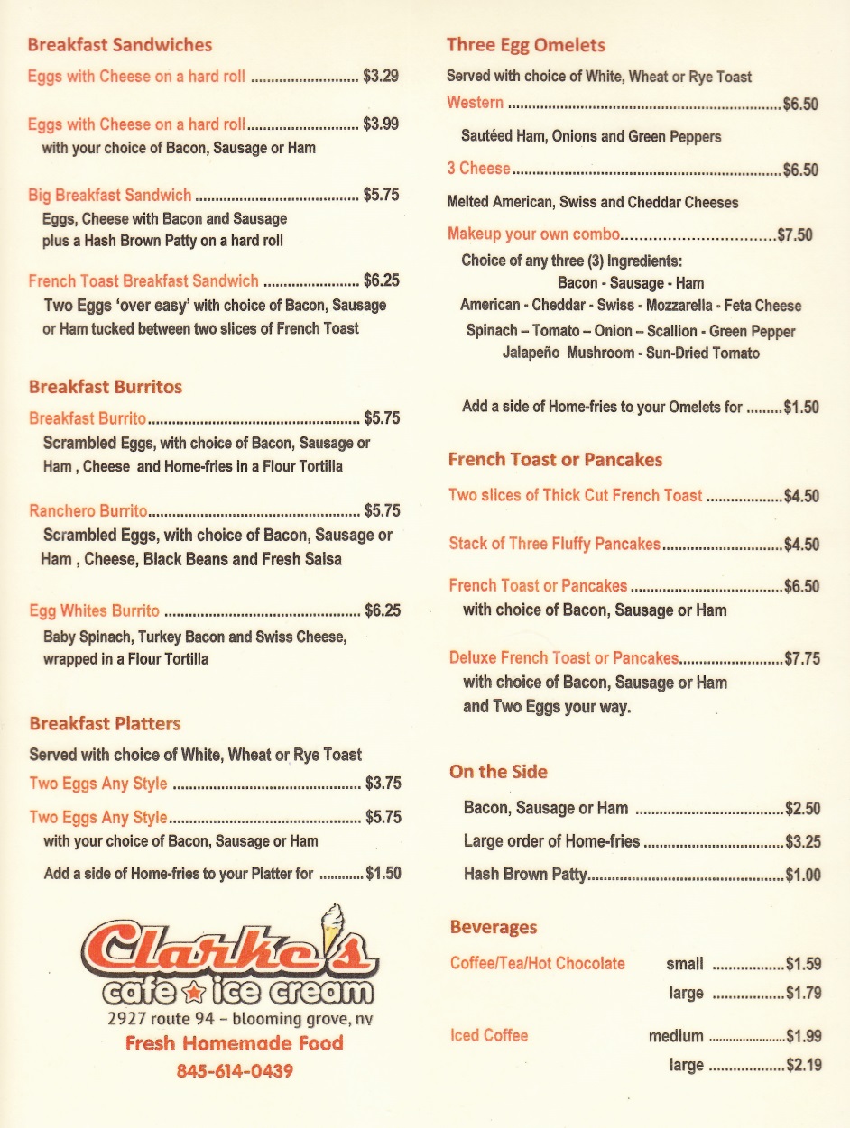 clark's ice cream menu