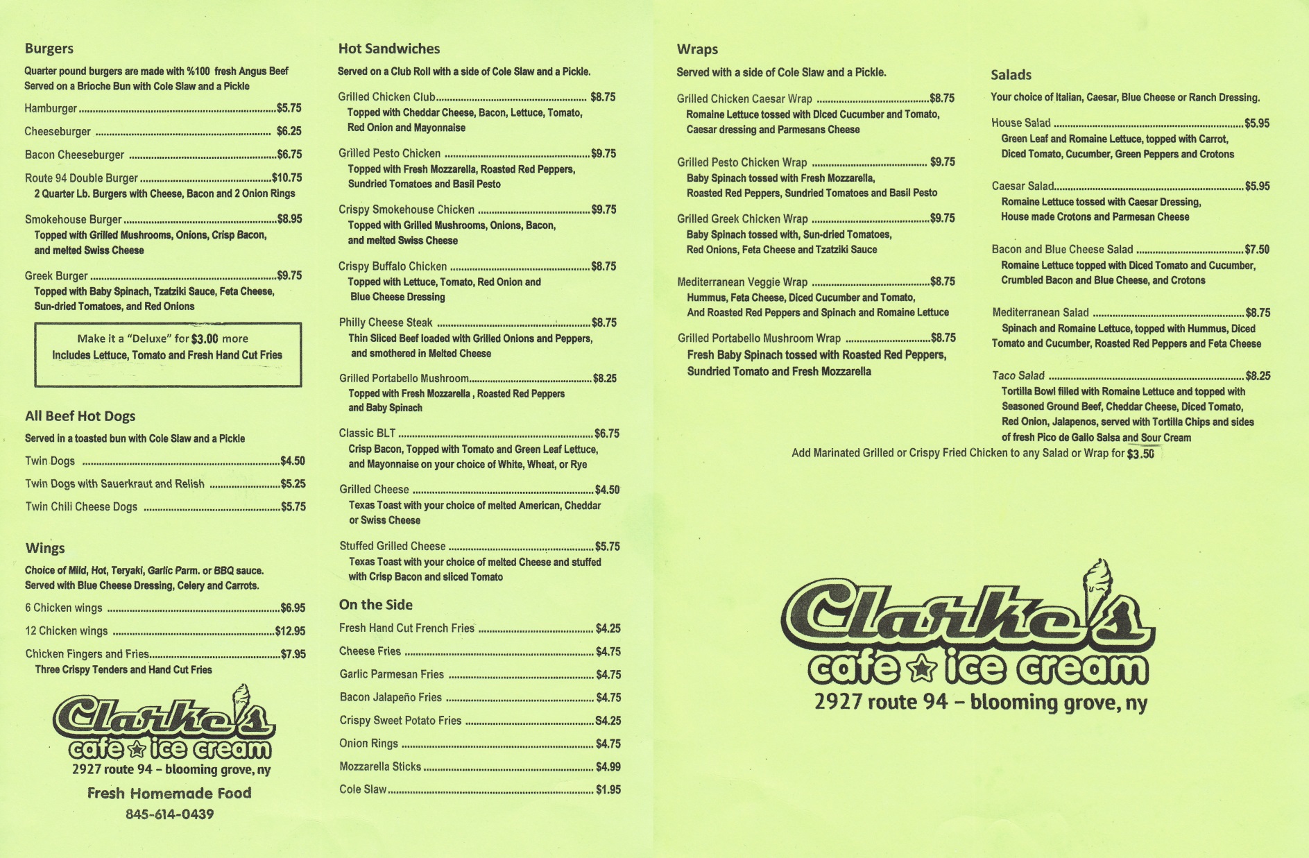 clarks restaurant menu
