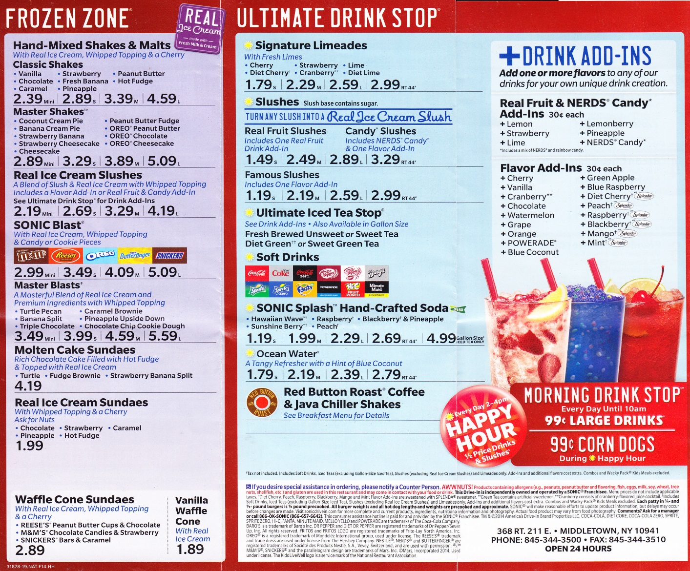 Whereisthemenu Sonic Middletown NY 10941