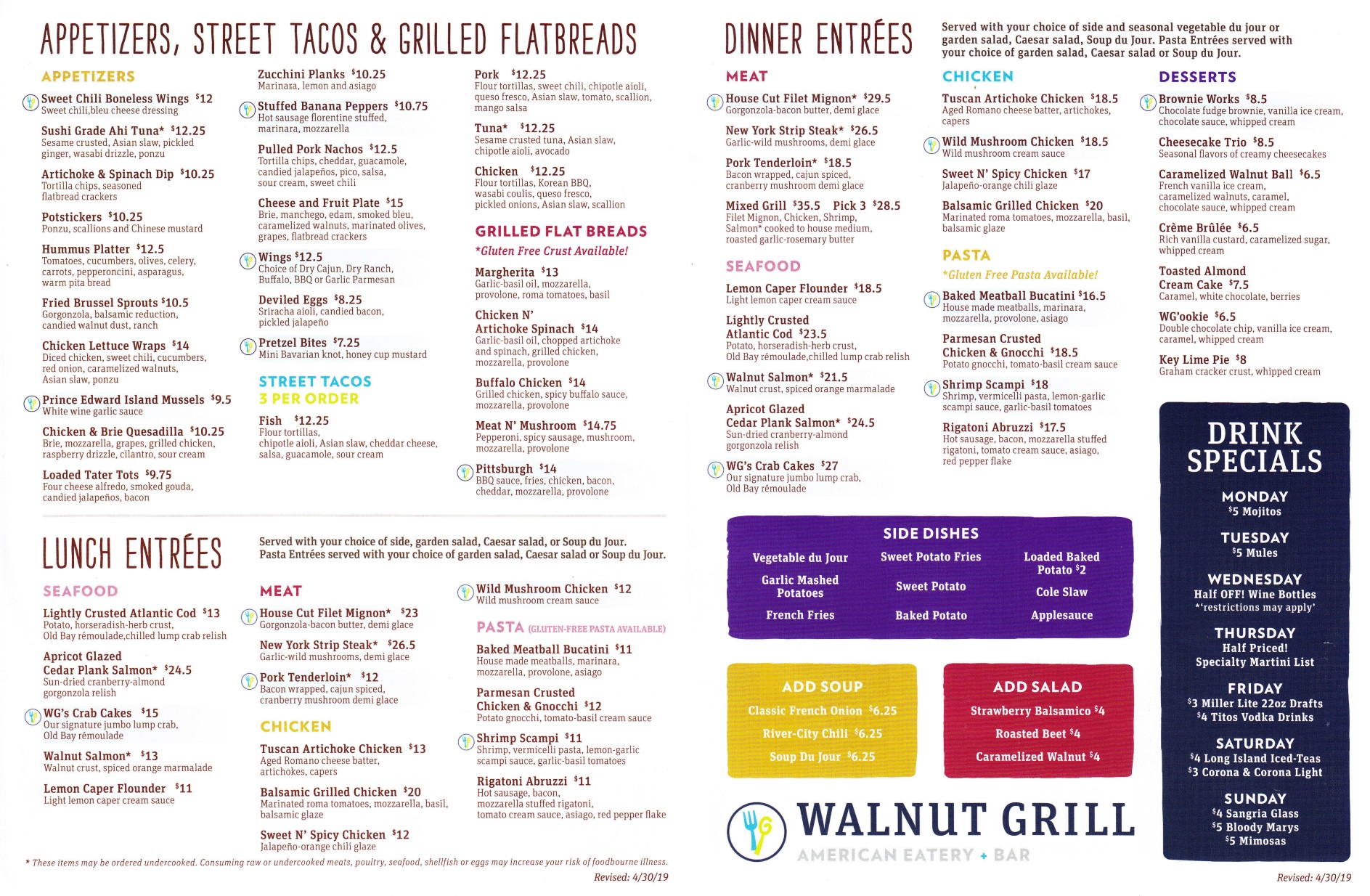 Walnut discount grill menu